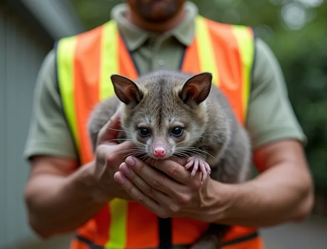 Animal handler safely recovering a deceased possum in Bundoora