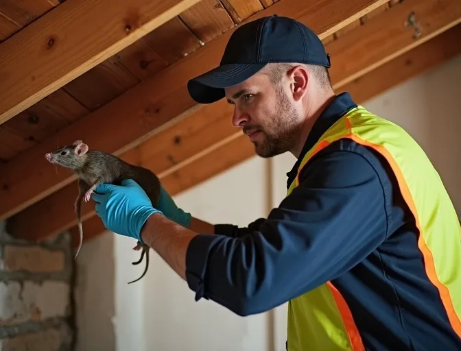 Technician inspecting a roof cavity for a dead rat in Bundoora